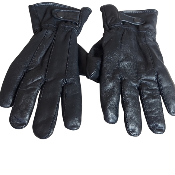 3M Thinsulate Black Leather Fleece Lined Sports Gloves Elasticized Snap Closure - Picture 9 of 16